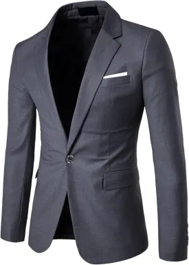 YND Men's Suit Jacket One Button Slim Fit Solid Coat Casual Blazer