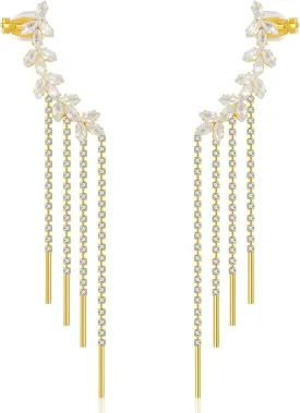 Yumikoo Tassel Ear Cuff Earrings for Women - Rhinestone Copper Ear Clip