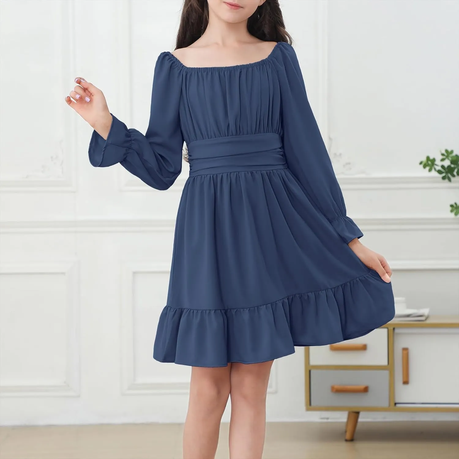 Zando Girls Dresses Long Sleeve Junior Dresses Back Tie Spring Dress for Girls 6-16 Years