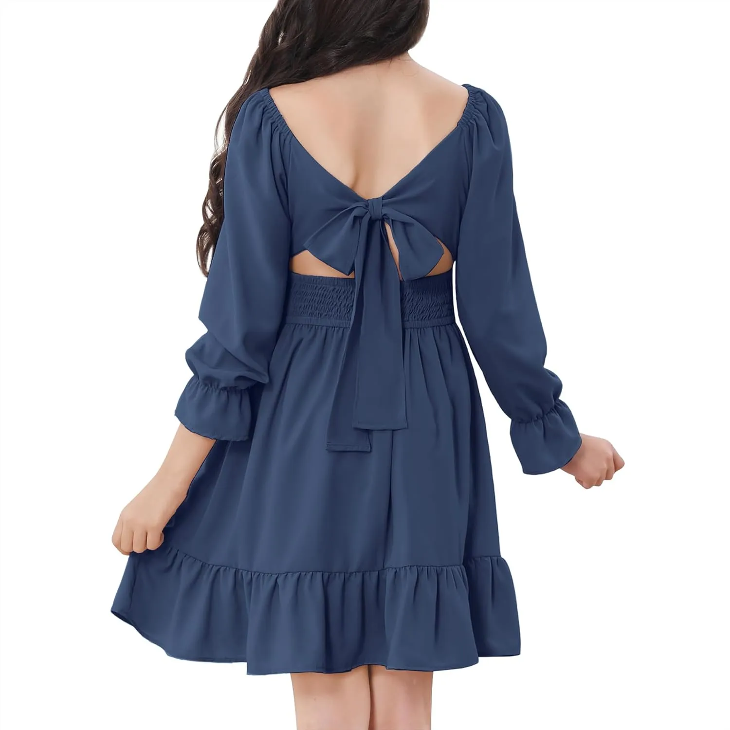 Zando Girls Dresses Long Sleeve Junior Dresses Back Tie Spring Dress for Girls 6-16 Years