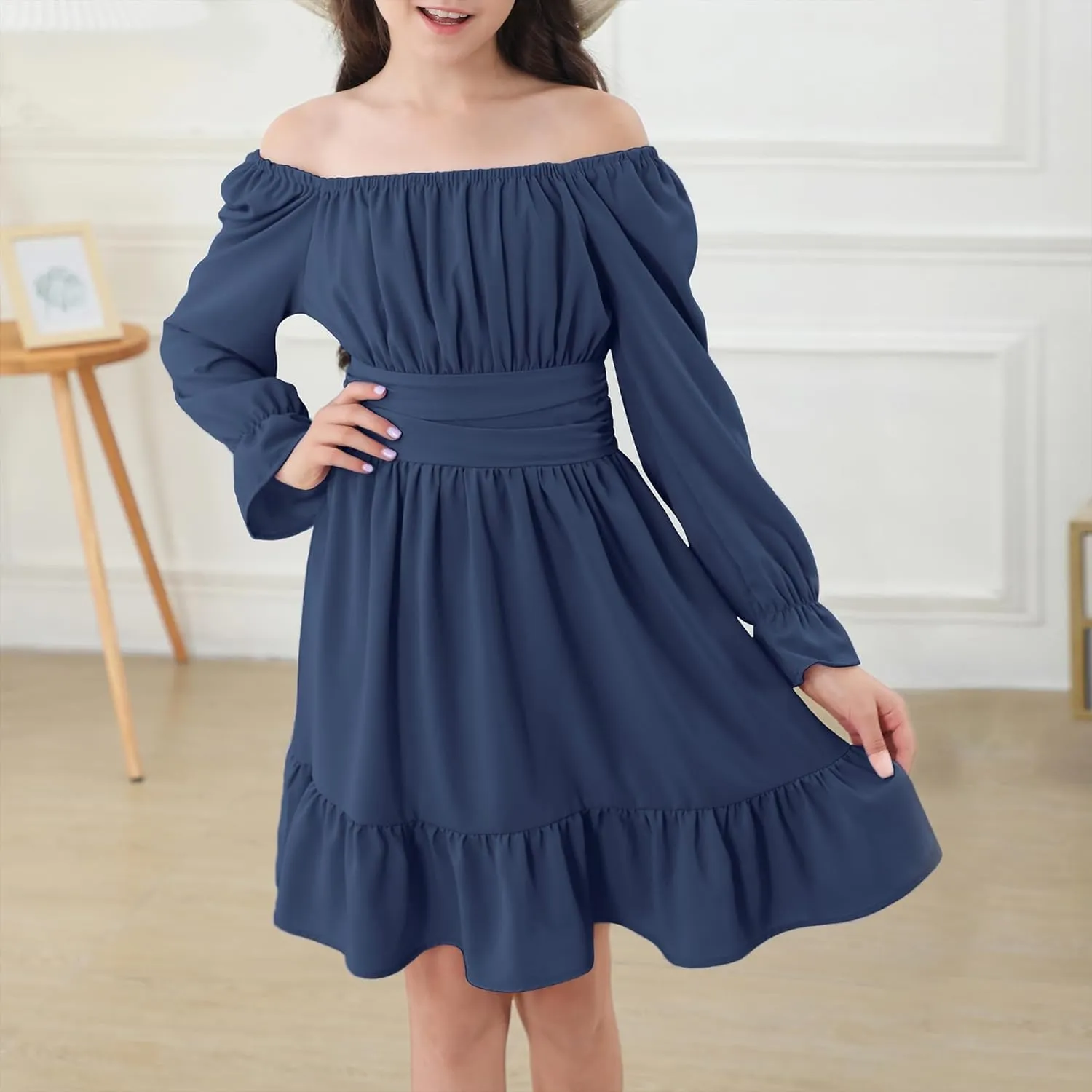 Zando Girls Dresses Long Sleeve Junior Dresses Back Tie Spring Dress for Girls 6-16 Years